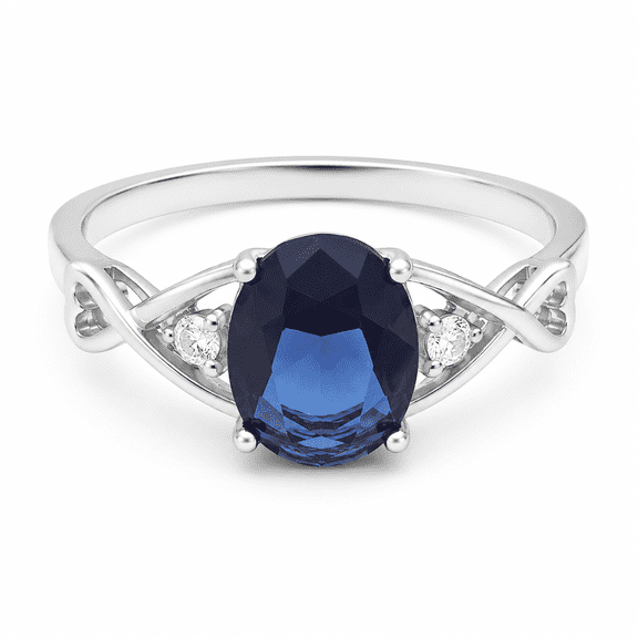 Blue Oval Cut Cubic Zirconia Engagement Ring for Women Size 10 Sterling Silver Birthstone Ring by Ginger Lyne