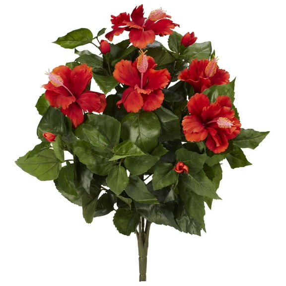 Nearly Natural 20" Hibiscus Artificial Plant (Set of 4), Red
