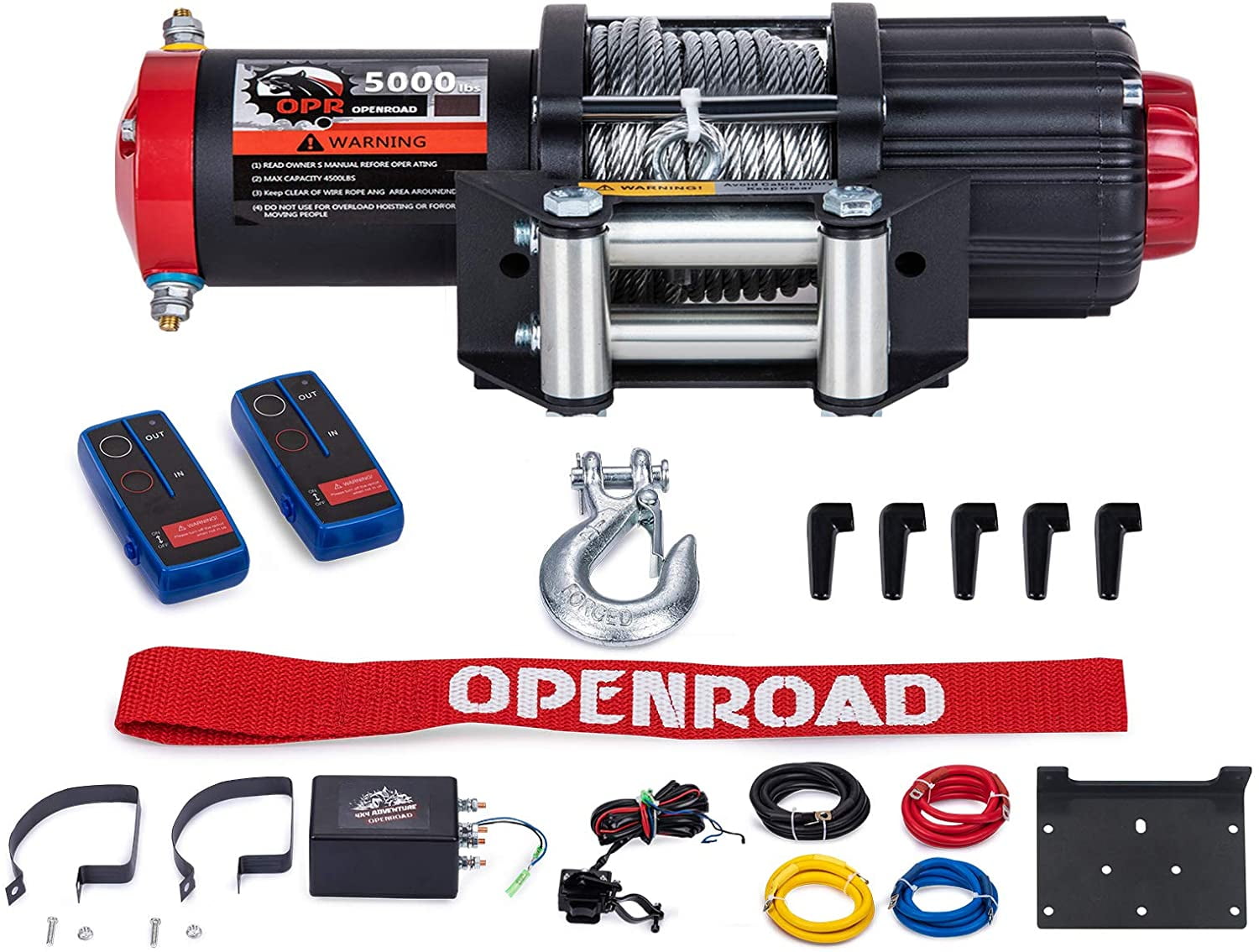 OPENROAD 12V 3500lbs Winch Kit,Electric Winch with Red Synthetic Rope,Towing Winch with Wireless Remote Control,Waterpoof Winch Control Box 