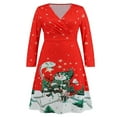 thumbnail image 1 of Robe de Noël pour Femmes Manches Longues Col en V Imprimé Robe Midi, 1 of 8