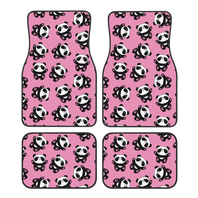 Lsque Cute Panda Print 4-Piece Floor Mats, Heavy-Duty Rubber Liners, Anti-Slip Design, All-Season Automotive Protection, Vehicles, Cars, Trucks, and SUVs