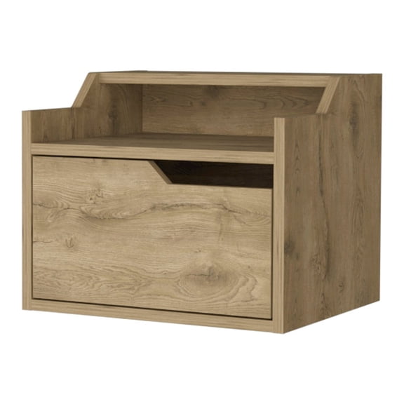 HomeRoots 13 in. One Drawer Faux Wood Floating Nightstand, Beige