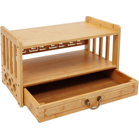Altar Table with Drawer, Meditation & Floor Table, Tatami Coffee Table, Low Height Bamboo Furniture for Puja, Divination, Worship, Displaying Jars, and Books (Wood Color, 20? Wide)