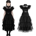 thumbnail image 1 of Conjunto de disfraz de Cosplay de miércoles Addams para niñas de 4 a 9 años, vestido de fiesta de carnaval, pelucas, vestido y pelucas, regalos, 1 of 3