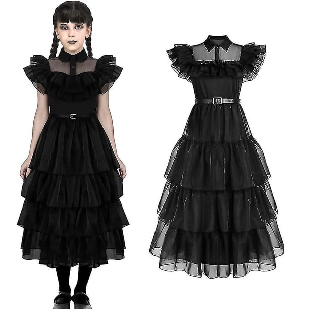 Conjunto de disfraz de Cosplay de miércoles Addams para niñas de 4 a 9 años, vestido/pelucas para fiesta de Carnaval y Halloween