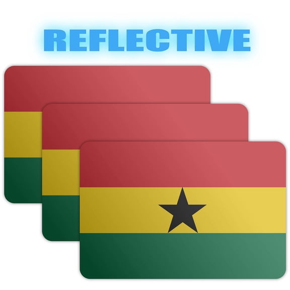 (x3) 3M Reflective Ghana Flag Stickers | Versatile & High Quality Safety Decals | Flag of Ghana Sticker Decals | Perfect for Hard hats, laptops, bikes, toolboxes and more!