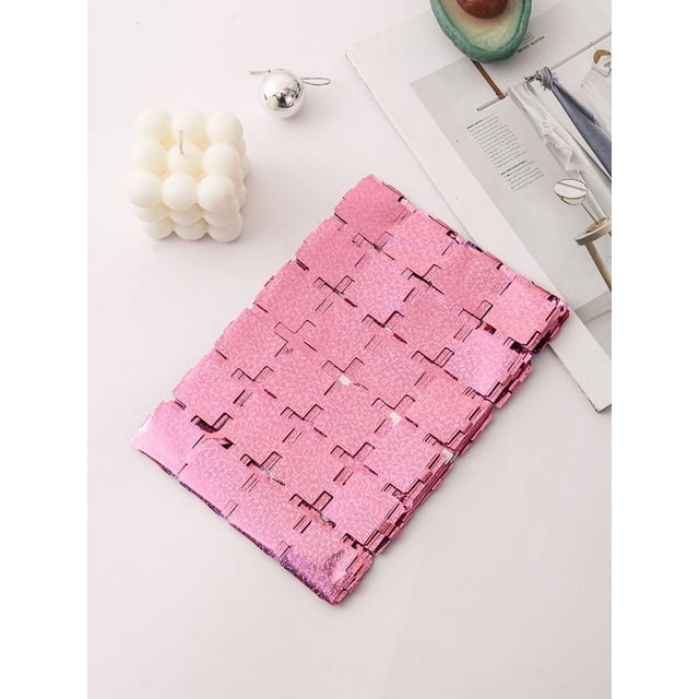 XmhyTop 5 Pack Petits Carrés Roses Rideau de Fond en Feuille, 3.28 Pieds x 8.2 Pieds Rideaux Métalliques à Franges Décor
