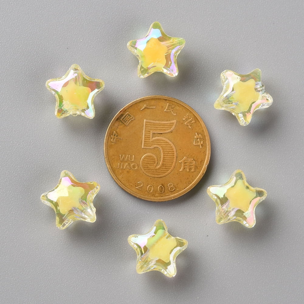 500g Transparent Acrylic Beads Bead in Bead AB Color Faceted Star Yellow 10.5x11x7mm Hole: 2mm about 1280pcs/500g