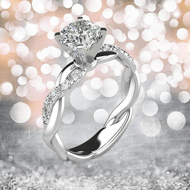 Zircon Elegant Diamond Bridal Engagement Ring Ring Silver Wedding