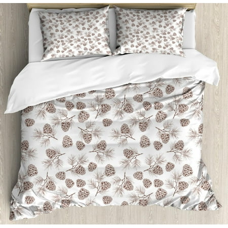 Pine Cone Bedding Collection Pine Cone Duvet Cover Set King Size, Nature Growth Conifers with Fir Branches Christmas Tree Cedar Spruce Background, Decorative 3 Piece Bedding Set with 2 Pillow Shams, Umber White, by Ambesonne ()