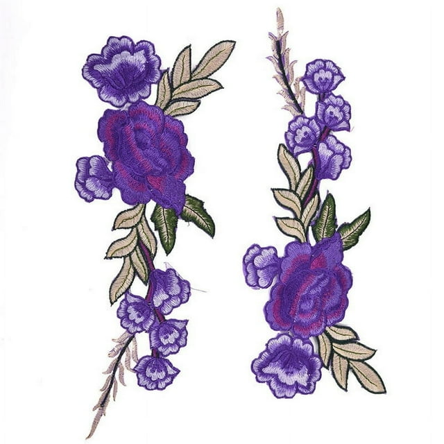 2pcs New Rose Flower Applique Floral Sew Iron on Patches Badge Cool Embroidered