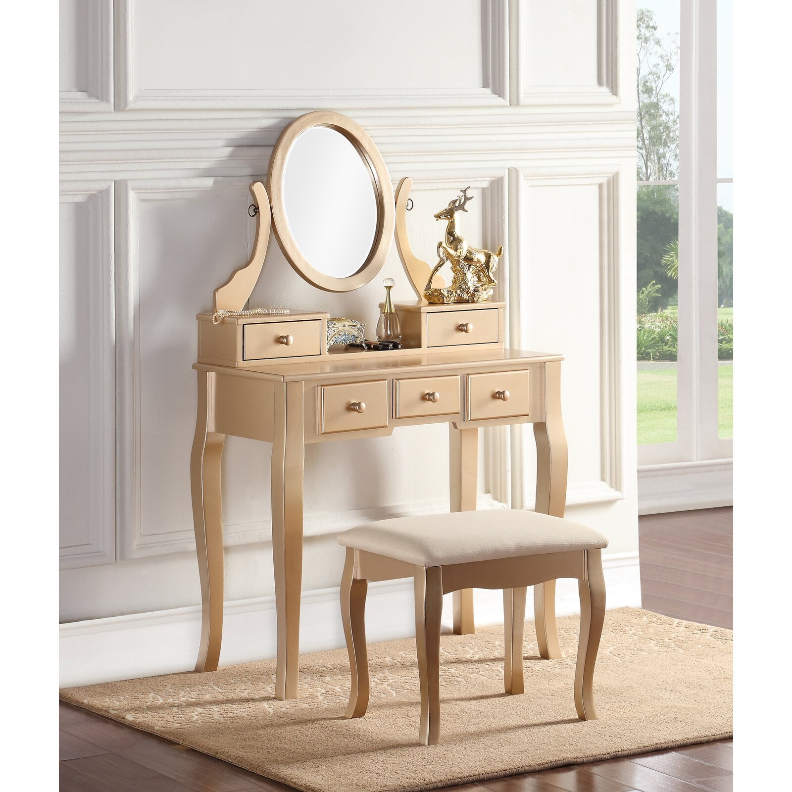 Zeke Wood Makeup Vanity Set with Mirror