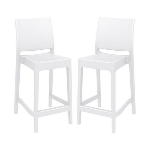 Home Square Resin 29.5" Barstool in White - Set of 2