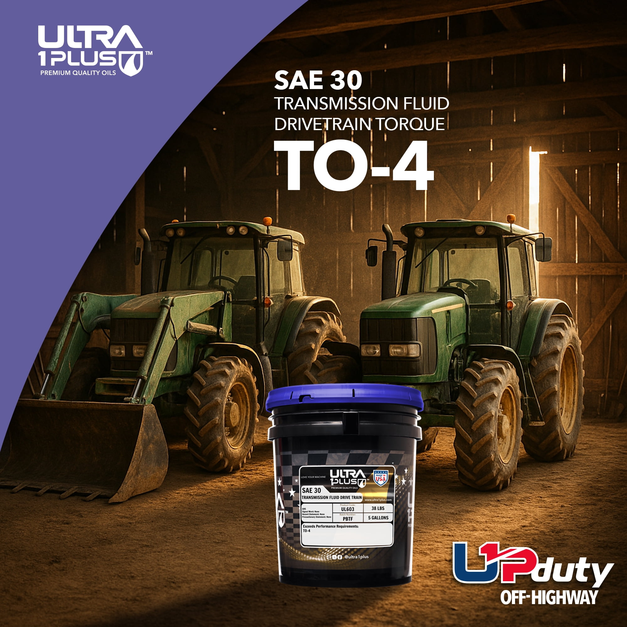 Ultra1Plus SAE 30 Transmission Fluid Drivetrain Torque, TO-4 | 5 Gallon Pail