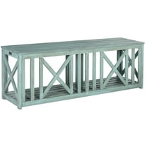 SAFAVIEH Branco Indoor/Outdoor Modern Glam Acacia Bench, Beach House Blue