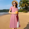 thumbnail image 4 of Uemuo Puppy Peeking Through Pink Print Womens Summer Dress Casual Swing Short Sleeve Sundresses Beach A-line Shift Dress, 4 of 6