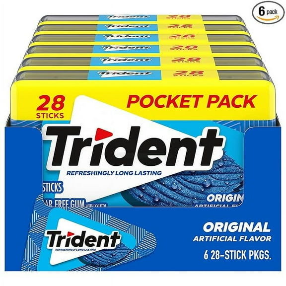 Trident Original Sugar Free Gum, 6 Pocket Packs of 28 Pieces (168 Total Pieces)