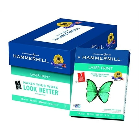 - Hammermill Laser Print Office Paper, 3-Hole Punch, 98 Brightness, 24lb, Letter, White, 500/Ream 10768-1