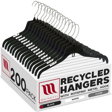Mainetti Brand 484 Adult Plastic Clothes Hangers with Rotating Metal Hook and Notches, 200-Count