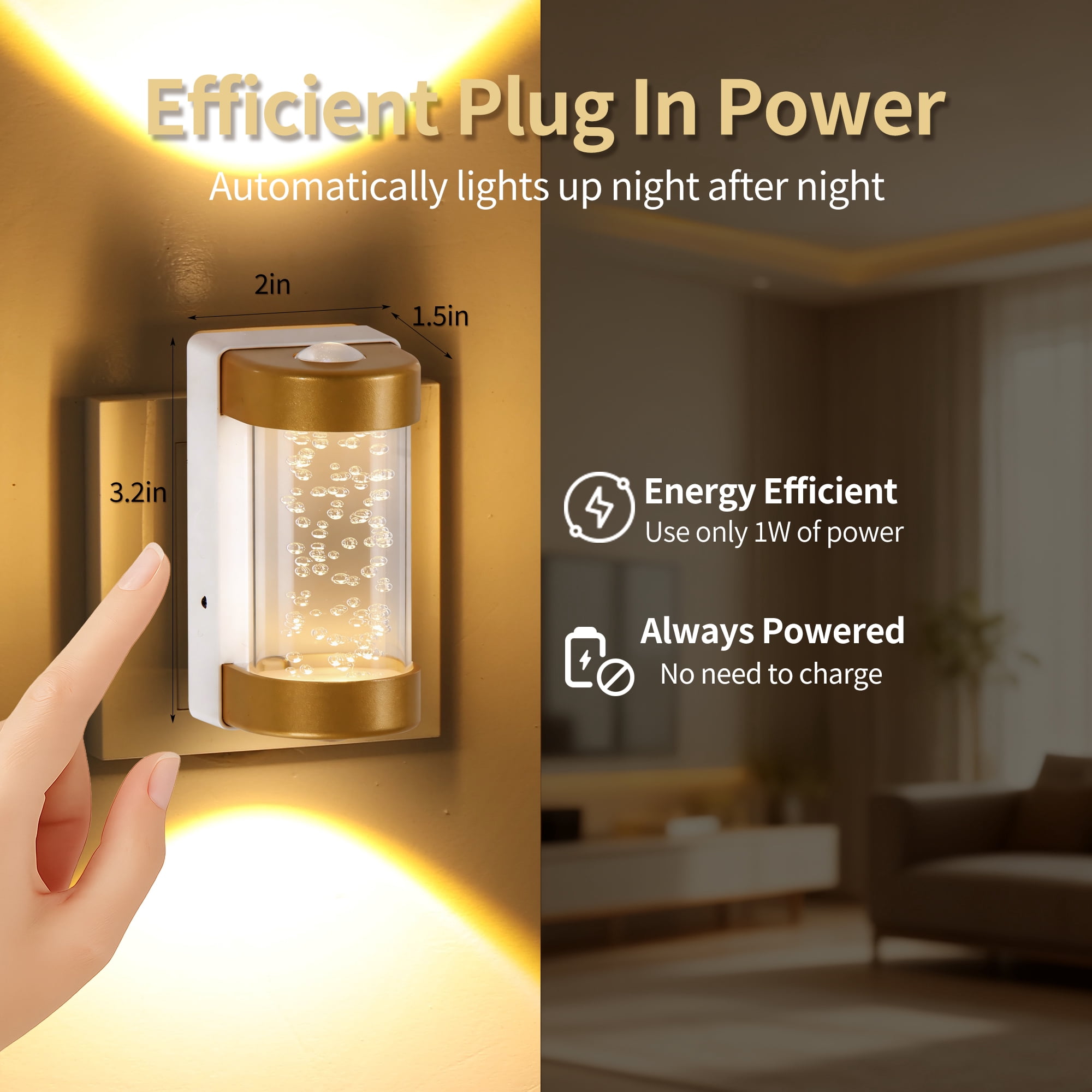 SUNBEAK LED Night Light,Decorative Plug in Night Light,Dimmable Nightlight with Light Sensor,Projector Dusk to Dawn Night Light Plug into Wall,3000K Soft White Bubble Night Light for Bathroom,Hallway