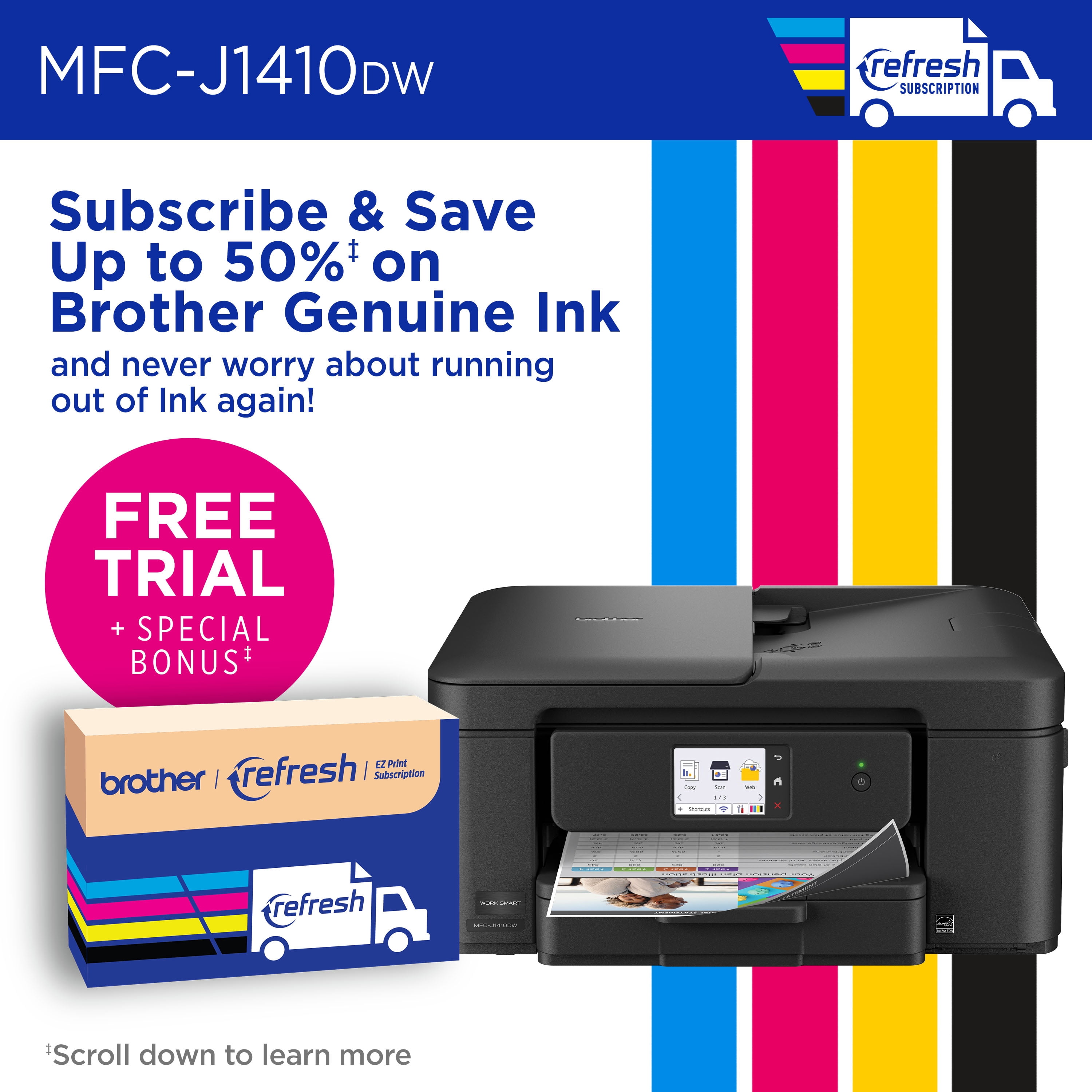 Brother Work Smart 1410 MFC-J1410DW Wireless Color Inkjet All-in-One Printer with 2.7” Color Touchscreen and Automatic Duplex Printing