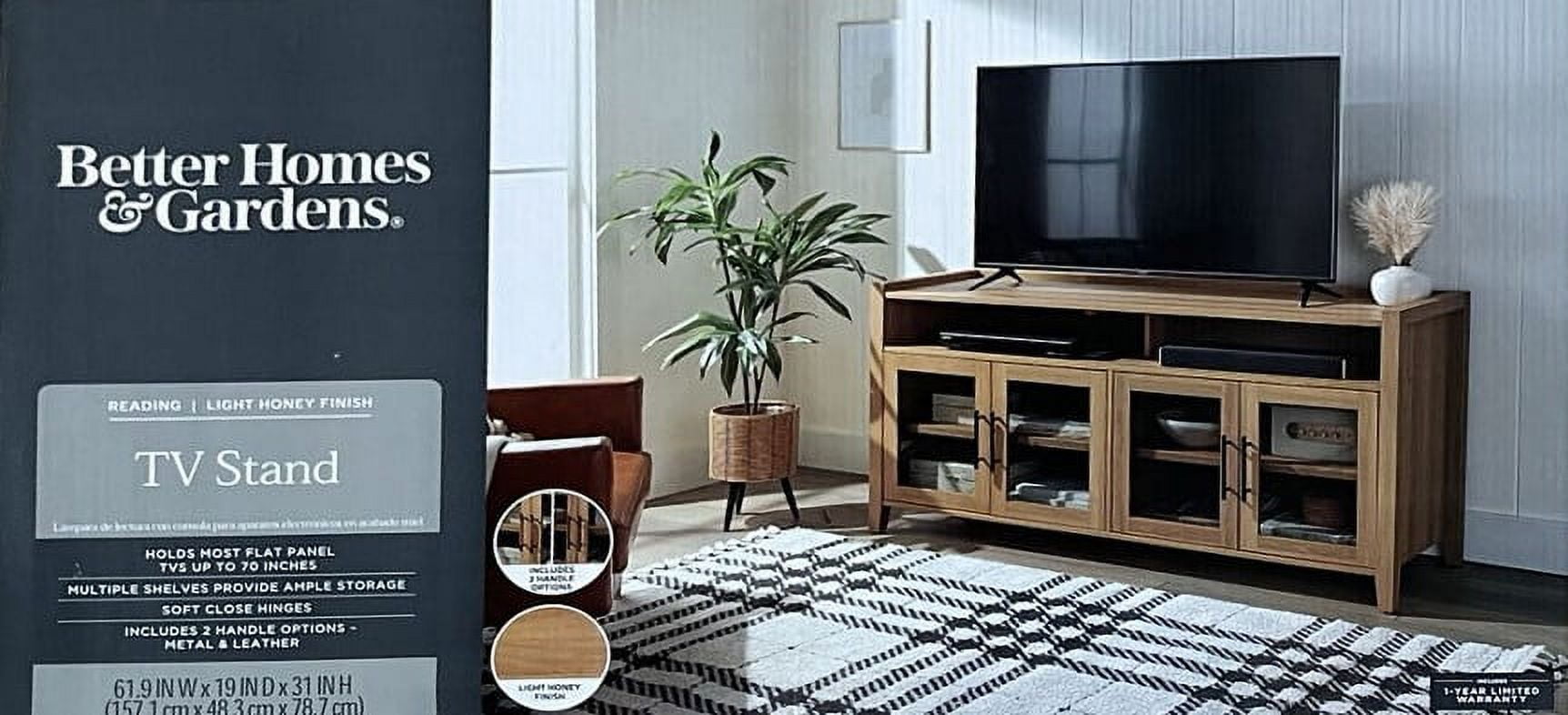 Better Homes & Gardens Reading Refined Farmhouse TV Stand for TVs up to 65", Light Honey Finish