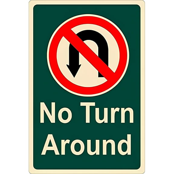 New Warning Plaque Vintage Classic No Turn Around - 8"x12" Metal Tin Sign, Traffic Restriction Decor for Home Bedroom Outdoor Indoor