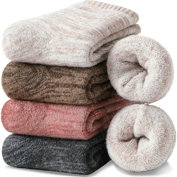 Calcetines EBMORE de lana merino térmicos cálidos para mujer y hombre, 4 pares