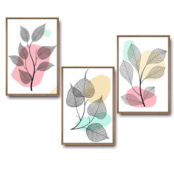 wall26 3 Piece Framed Canvas Wall Art for Living Room, Bedroom Leaf Theme Canvas Prints for Home Decoration Ready to Hang - 16"x24"x3 Panels