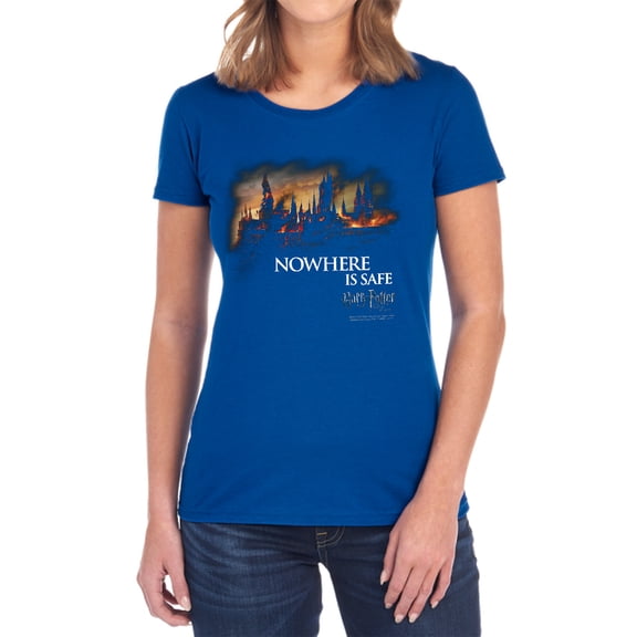 Harry Potter Burning Hogwarts Women's T Shirt, Royal, Medium