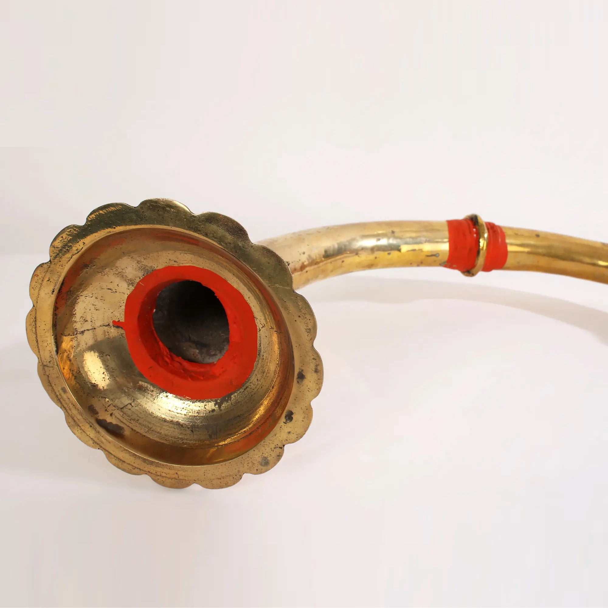 Exotic India 7" Indian Musical Instrument Narsinga Brass - Handcrafted S-Shaped Ritual Trumpet