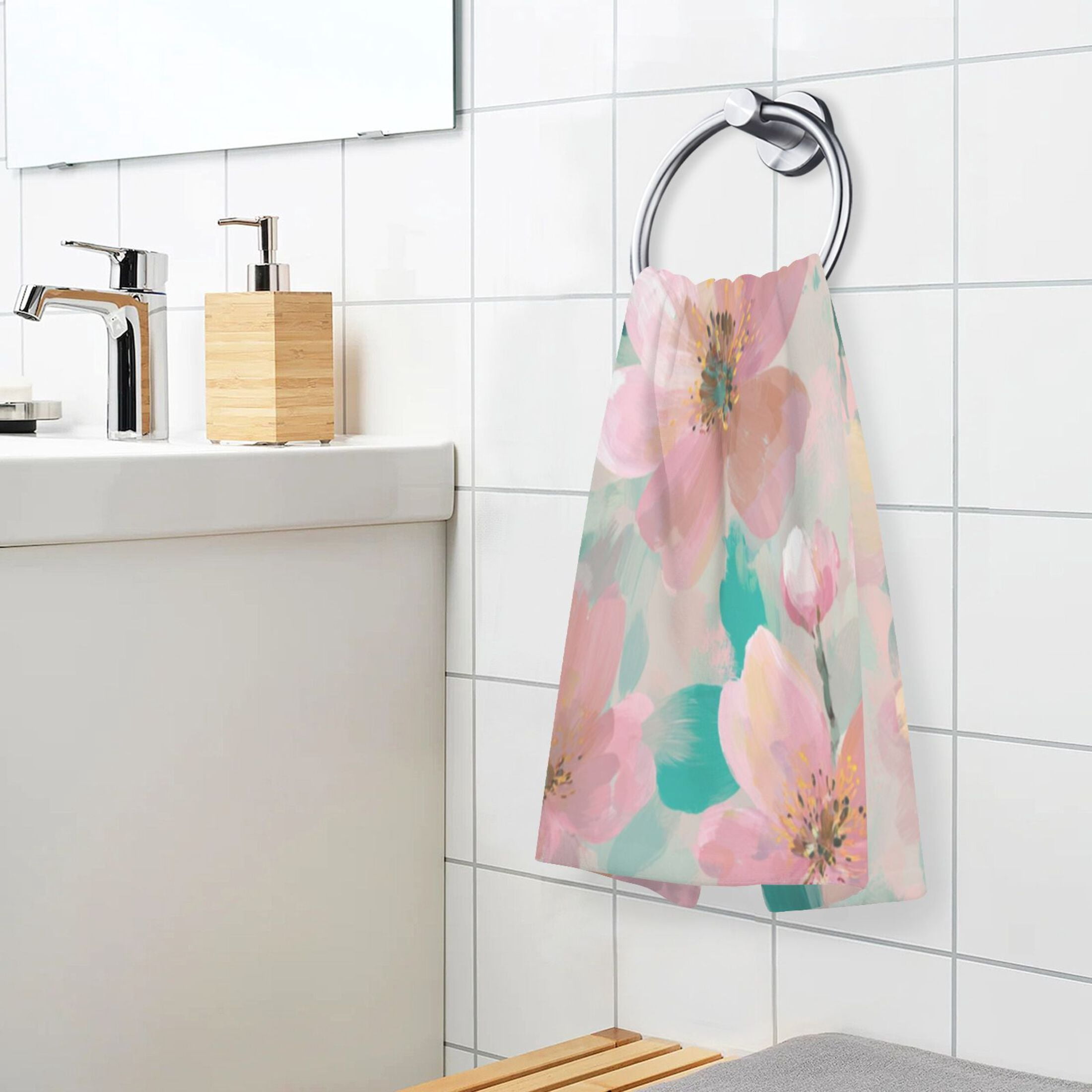 2 Pcs Hand Towels Sets Coral Floral Print Cotton Towel Set Absorbent Face Towel for Bathroom Kitchen Shower Hotel Decor