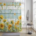 thumbnail image 3 of Summer Floral Shower Curtain, Watercolor Sunflower Eucalyptus Leaves Blue Wood Grain Waterproof Shower Curtain Set with 12 Hooks Lightweight Bath Curtains Fabric Bathroom Decor 48x72 Inches, 3 of 9