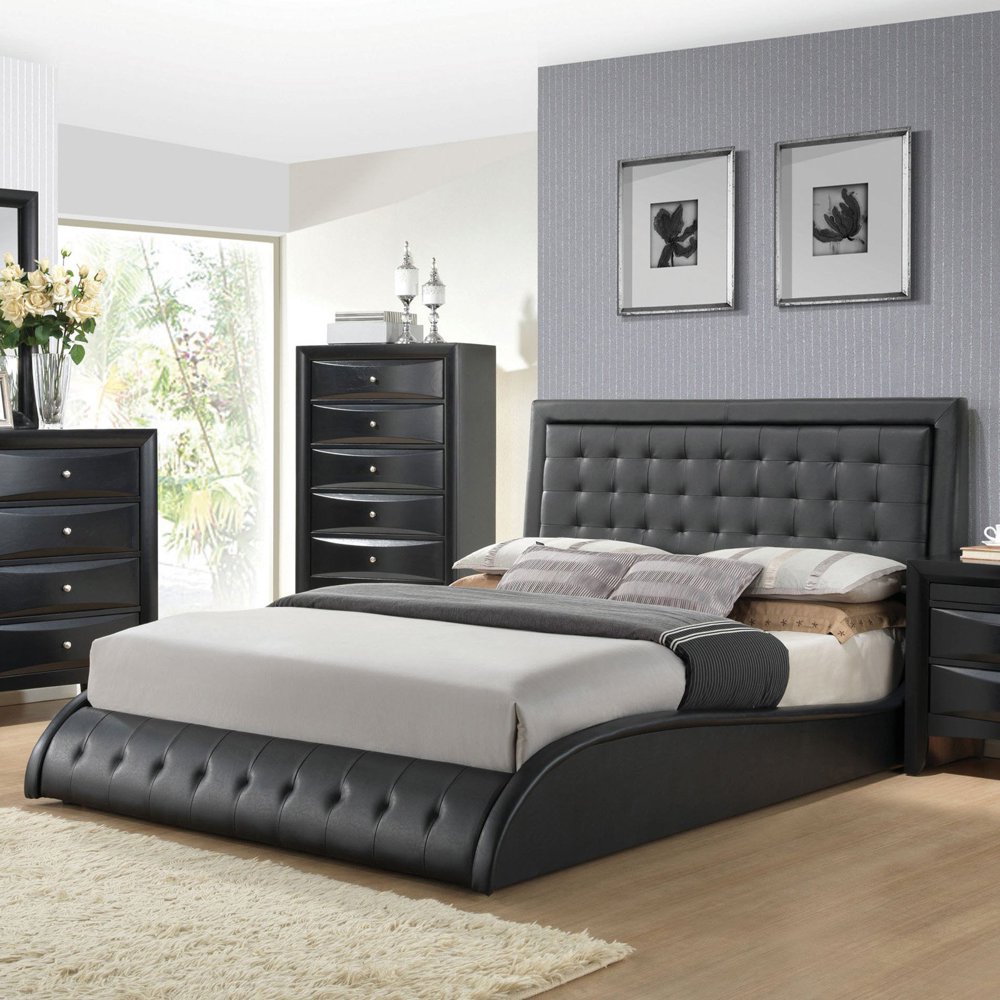 ACME Tirrel Eastern King Platform Bed in Black Faux Leather