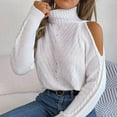 thumbnail image 7 of Baqcunre Womens Sweaters Womens Knit High Neckline With Bare Shoulders Crew Neck Long Sleeve Casual Loose Pullover Sweater Top Hoodies For Women Womens Fall Tops White S, 7 of 7