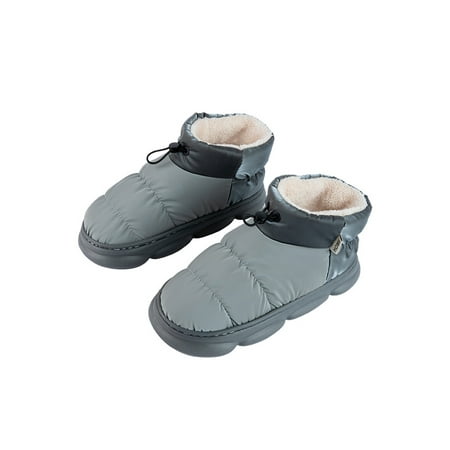 

Eloshman Womens Slipper Slip On House Shoes Plush Slippers Winter Non-slip Faux Fur Lined Snow Boots Mid-Top Home Booties Gray 9.5-10