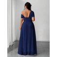 thumbnail image 2 of Navy Blue Elegant One-Shoulder Chiffon Maxi Dress With High Side Slit For Wedding Party Event, 2 of 6