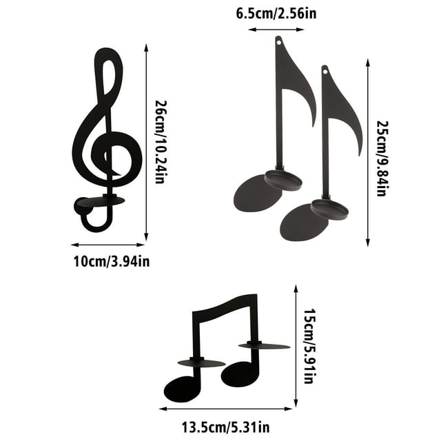 Black Note Wall Lamp Candlestick Wall Mounted Candle Holders Music Note Wall Decors