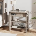thumbnail image 3 of Bingirl Table d'Appoint Rustique Gris : Dessus Rabattable avec Ports USB, Prises, Tiroir et Étagères de Rangement pour Salon, 3 of 8