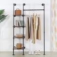 thumbnail image 1 of EDCB Industrial Pipe Clothing Rack with Shelves, 71inch Wall Mounted Closet Storage Rack,Hanging Clothes Retail Display Rack, Garment Racks with Shelves Closet Rods System, 1 of 8