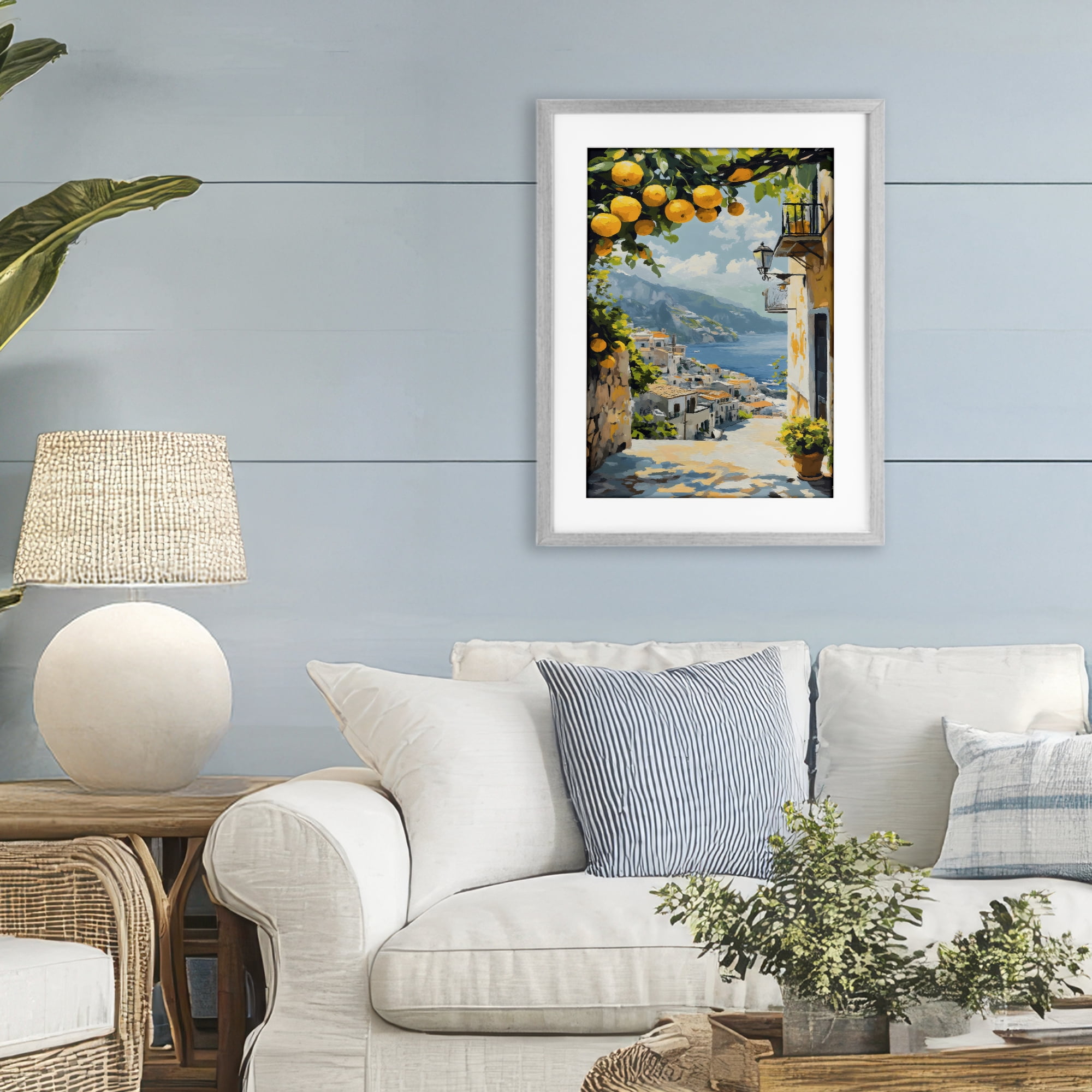 Stupell Industries Lemon Tree Overlooking Coast Gray Framed Print Under Glass, design by Creative Studio