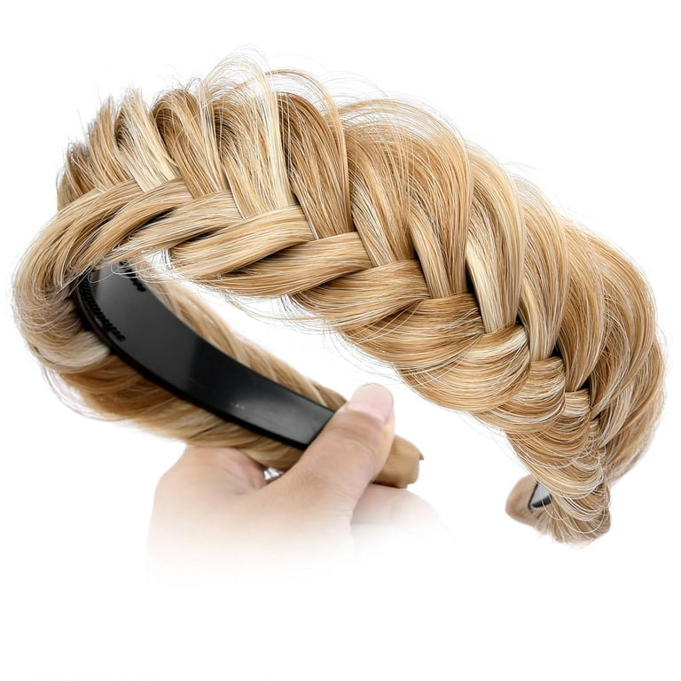 Synthetic Hair Plaited Fishtail Braided Headband with Teeth Amazon.com : DIGUAN Wide Messy Braided Headband With Teeth  main image 2