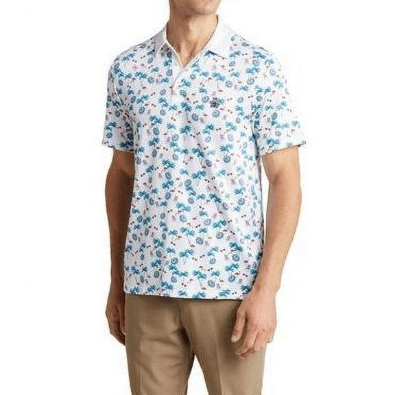ORIGINAL PENGUIN Men's Blue GOLF Print Short Sleeve Polo, Large