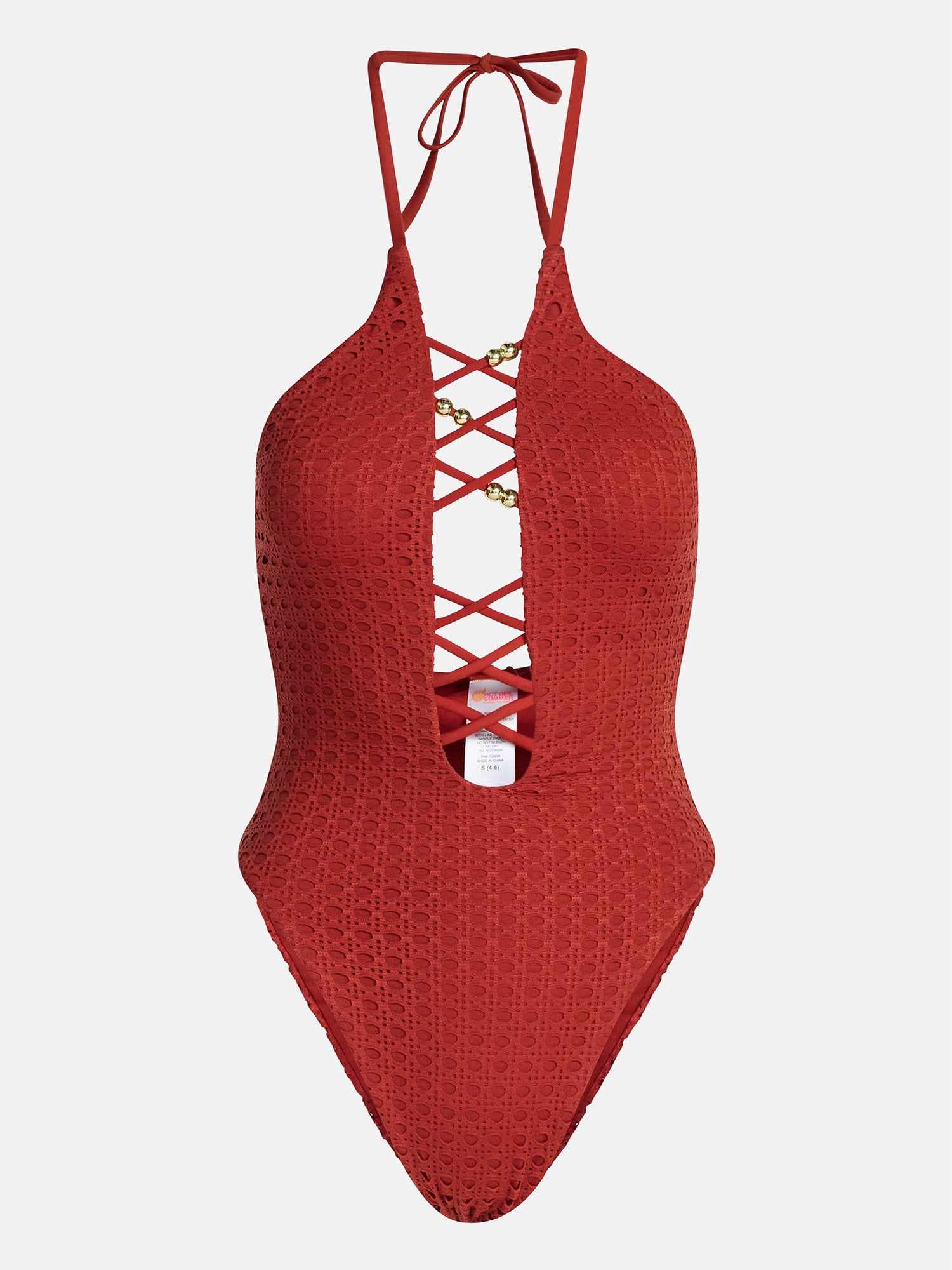 Hot Girl Summer by Megan Thee Stallion Women’s and Women's Plus Summer Stallion Lace Up One-Piece Swimsuit, Sizes XS-3X