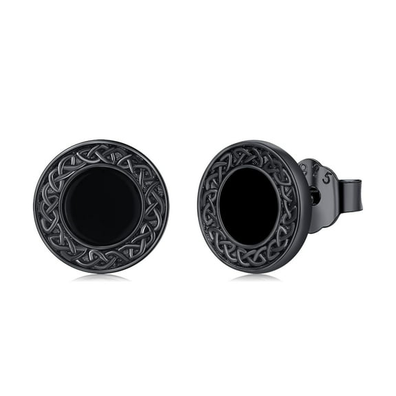 Midir&Etain Black Onyx Earrings 925 Sterling Silver Celtic Knot Earrings Hypoallergenic Stud Earrings Punk Gothic Jewelry Gifts for Men Women