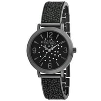 Bob Mackie Black Glitz Dial Iridescent Silver Bangle Watch with Bracelet Set