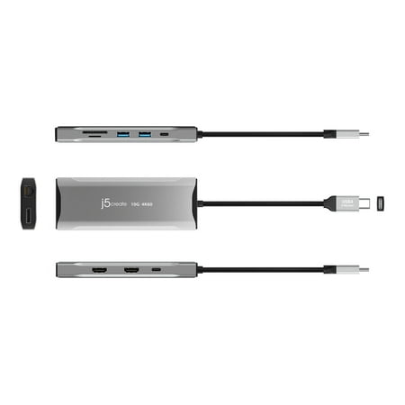 j5create - 4K60 Elite USB-C Triple-Monitor 10Gbps Mini Dock - Space Grey