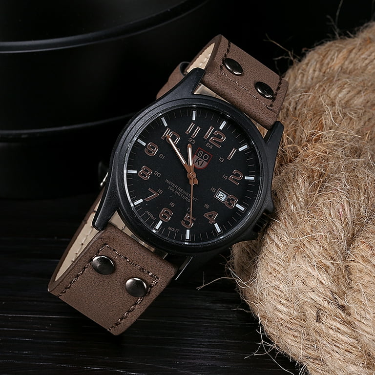 Watch for Men Vintage Waterproof Date Leather Strap Sport Quartz