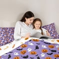 thumbnail image 4 of Feelyou Cartoon Halloween Pumpkin Full Size Comforter Sets, Cute Ghost Bedding Comforter Set, Purple Orange, Halloween Reversible, 3 Pieces, 1 Comforter and 2 Pillowcases, 4 of 7