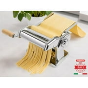 Imperia IPasta Classic Pasta Maker-100% Made in Italy- Pasta Machine with Durable Steel Construction- Cutter Attachment Accessory for Lasagna, Fettucine & More- Manual Roller w Wooden Handle (Silver)